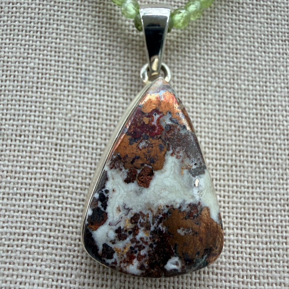 Copper & Agate 925 Sterling Silver Pendant | Earthy Gemstone | Pendant Only
